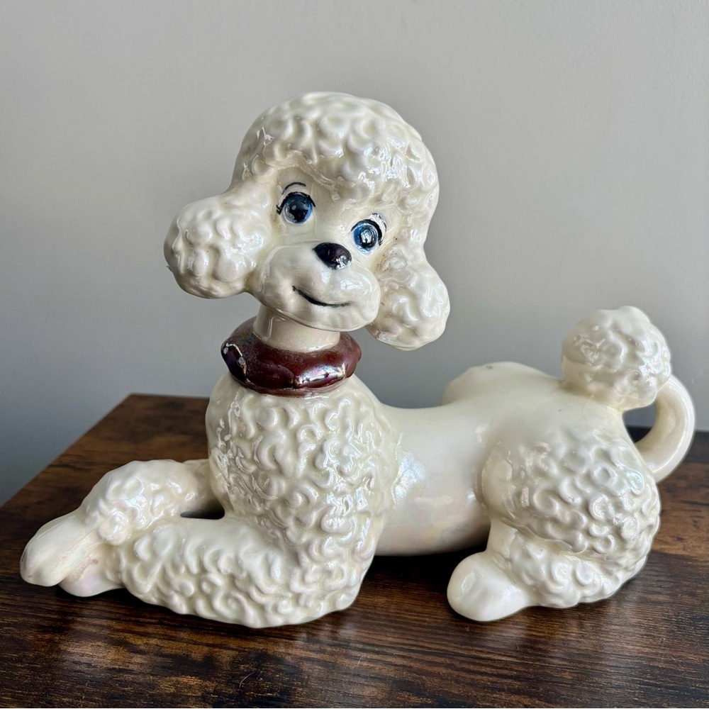 Vintage| 1950s Ceramic Atlantic Mold White Poodle Dog Figurines 11" L